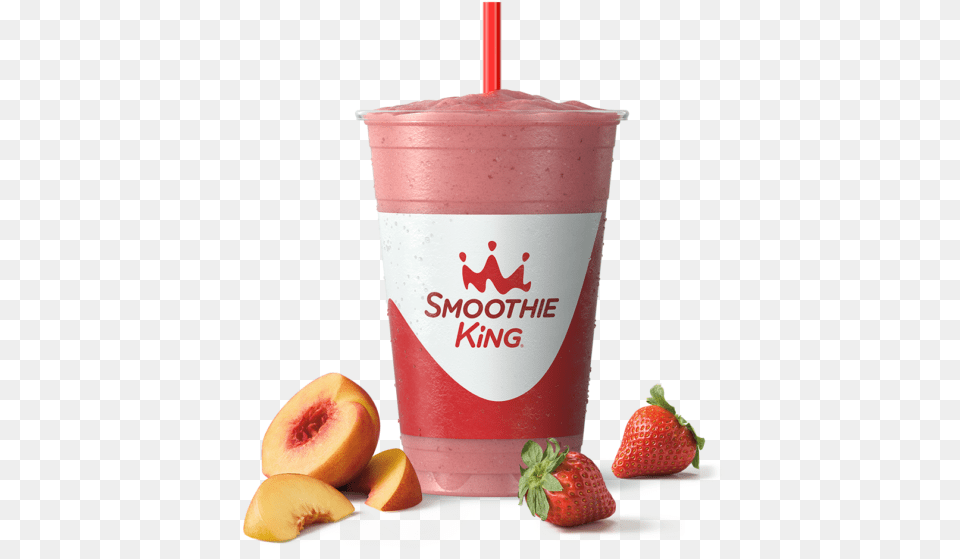 Sk Take A Break Peach Slice Plus With Ingredients Smoothie King Peanut Power Plus, Strawberry, Produce, Plant, Juice Png Image