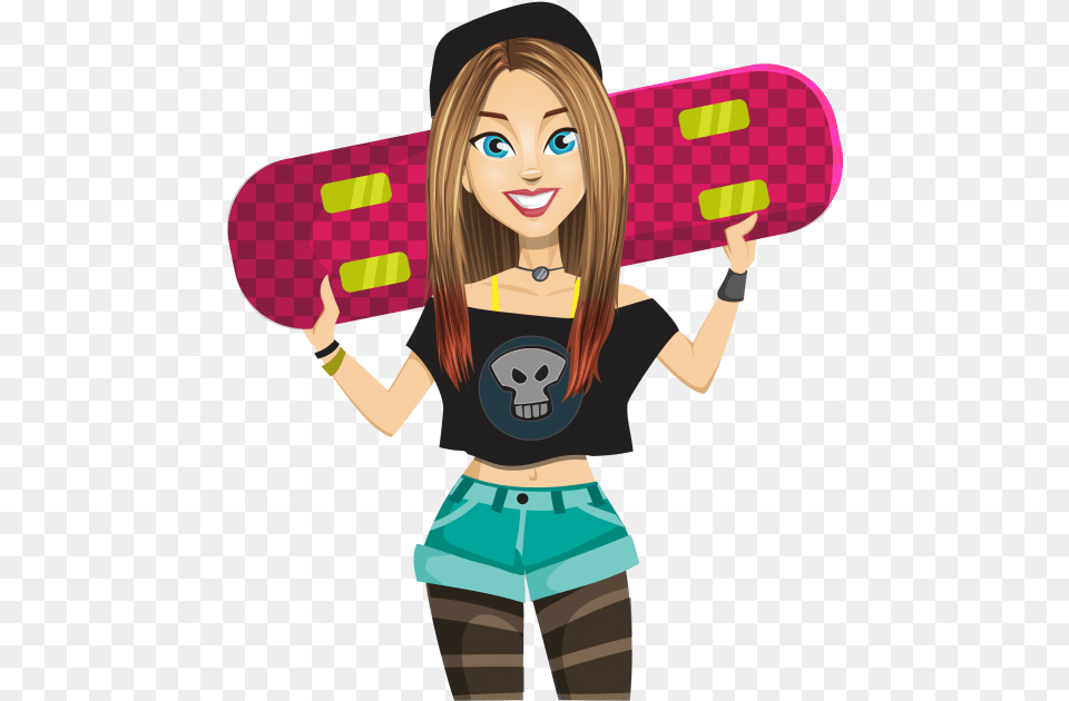 Skate Girl Cartoon, Woman, Adult, Female, Person Free Png Download