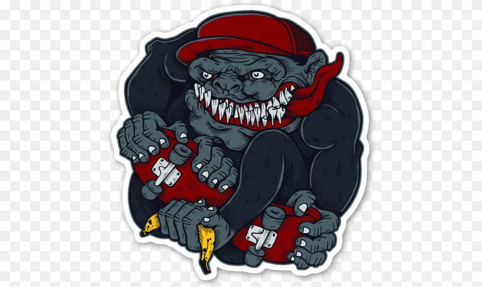 Skate Gorilla Sticker Cartoon, Animal, Ape, Mammal, Wildlife Png Image