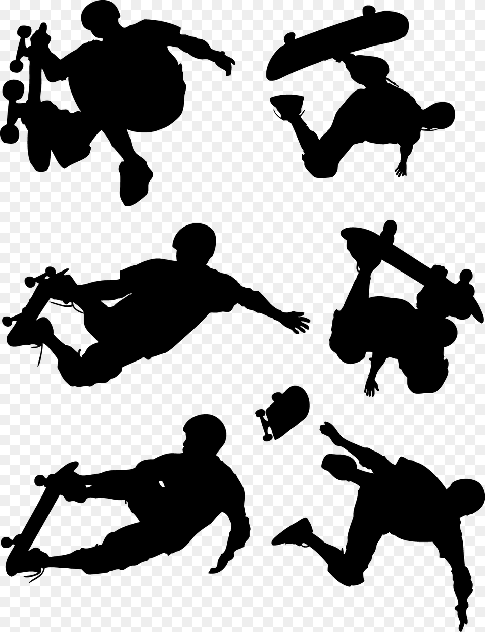 Skateboard Silhouettes, Stencil, Silhouette, Adult, Person Png