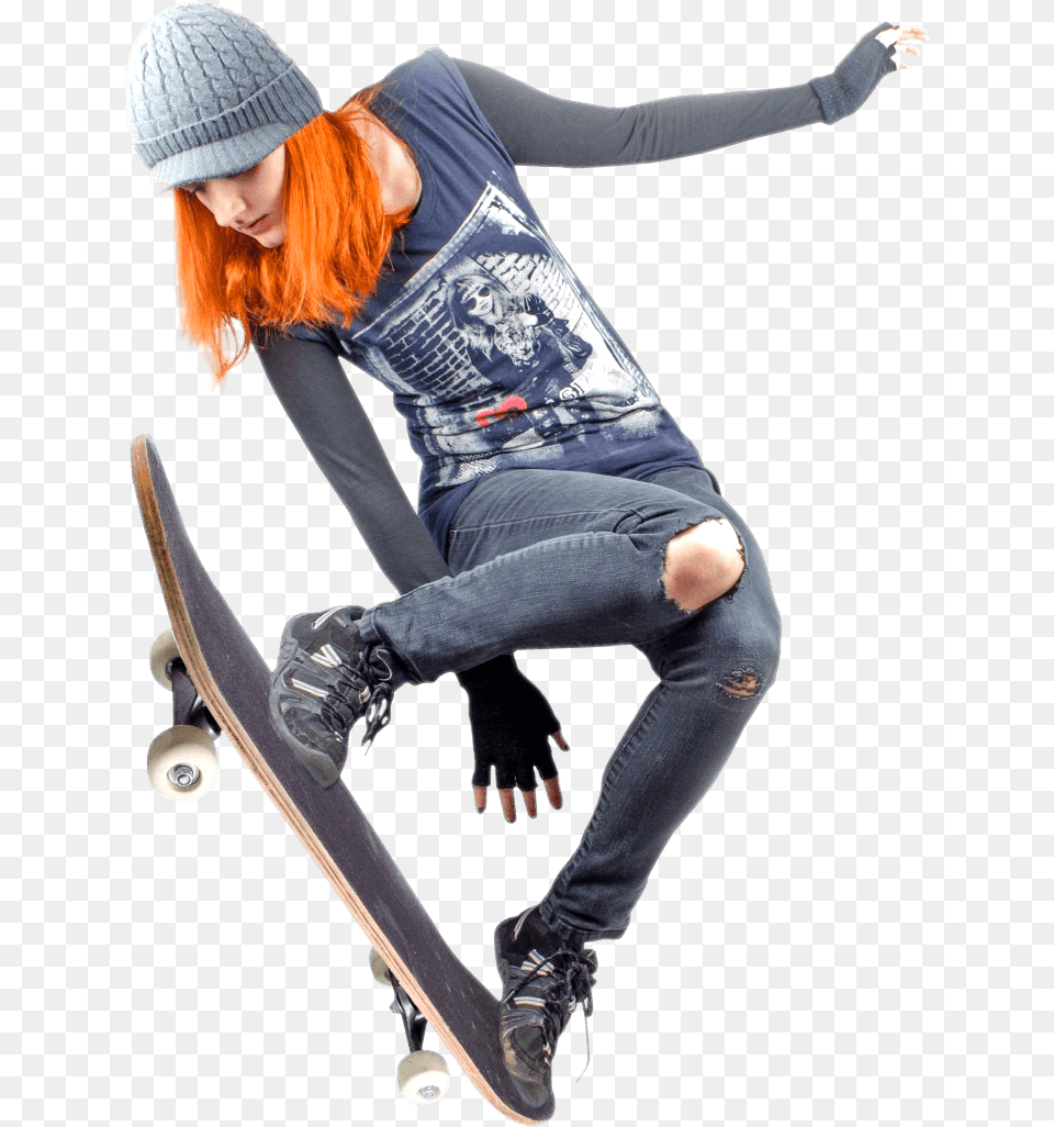 Skateboarder Ginger Girl Jumping On Skateboard, Teen, Person, Female, Clothing Free Png