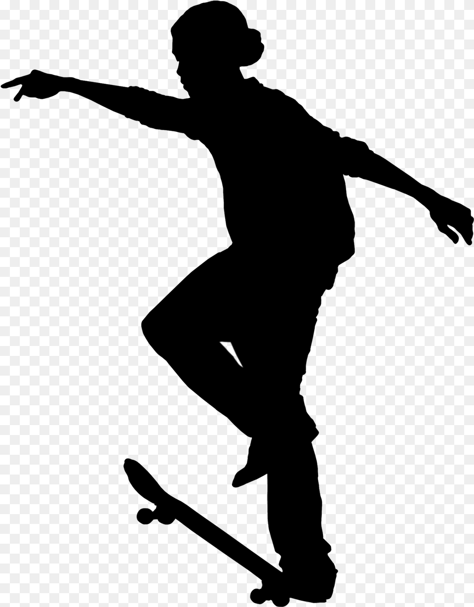 Skateboarding Black Amp White Silhouette Skateboarder, Gray Png