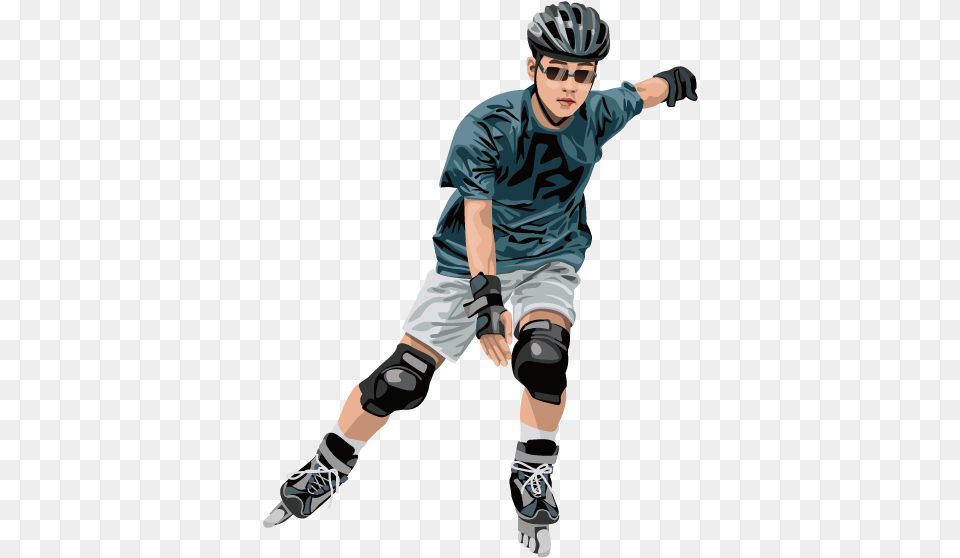 Skating Ice Pads Skiing Knee Guy With Clipart Roller Skating Protection, Helmet, People, Person, Boy Png Image