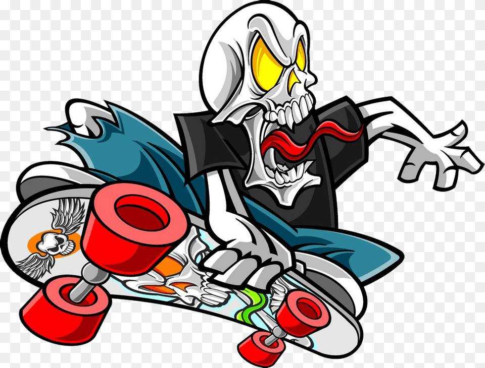 Skating Snowboarding Skull Roller Skateboarding Skater Cartoon Characters, Book, Comics, Publication, Art Free Png