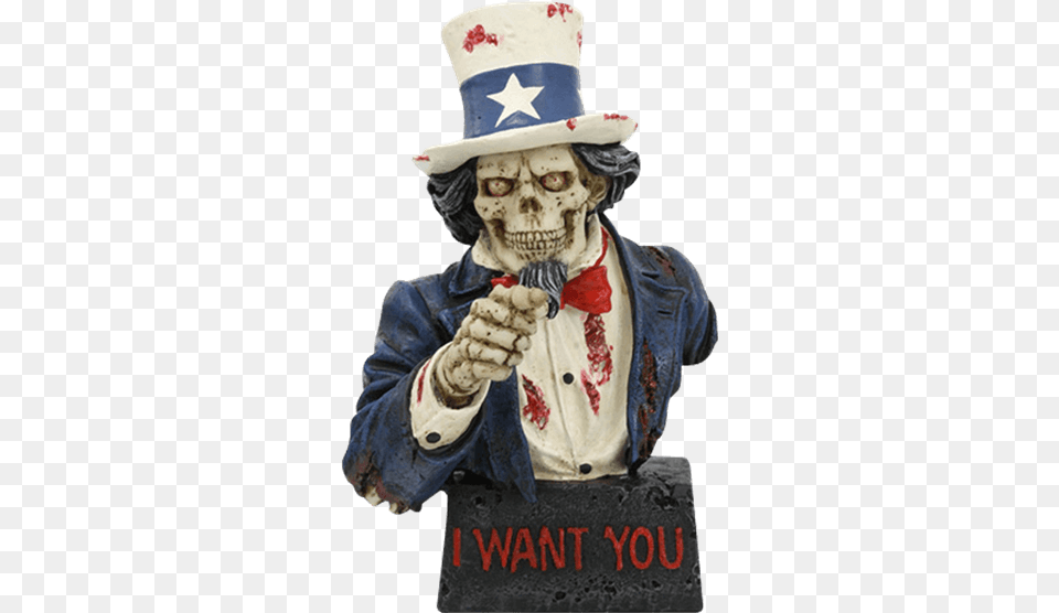 Skeletal Uncle Sam Bust Ptc I Want You Skeleton Skull Uncle Sam Resin Statue, Adult, Female, Person, Woman Png Image
