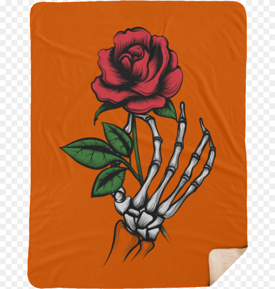 Skeleton Hand Rose Large Premium Sherpa Blanket Skull With Rose Hand, Plant, Flower, Art, Graphics Free Png