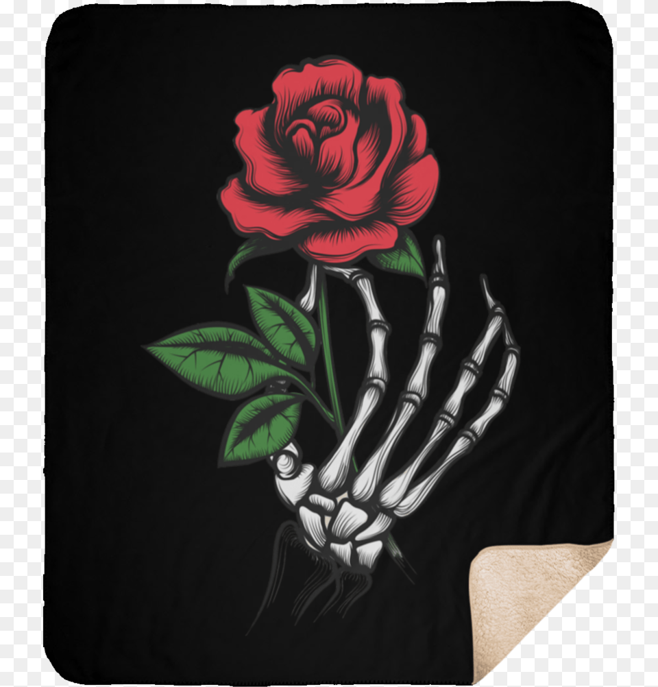 Skeleton Hand Rose Medium Premium Sherpa Blanket Skeleton Hand And Rose, Flower, Plant, Art, Graphics Free Png Download