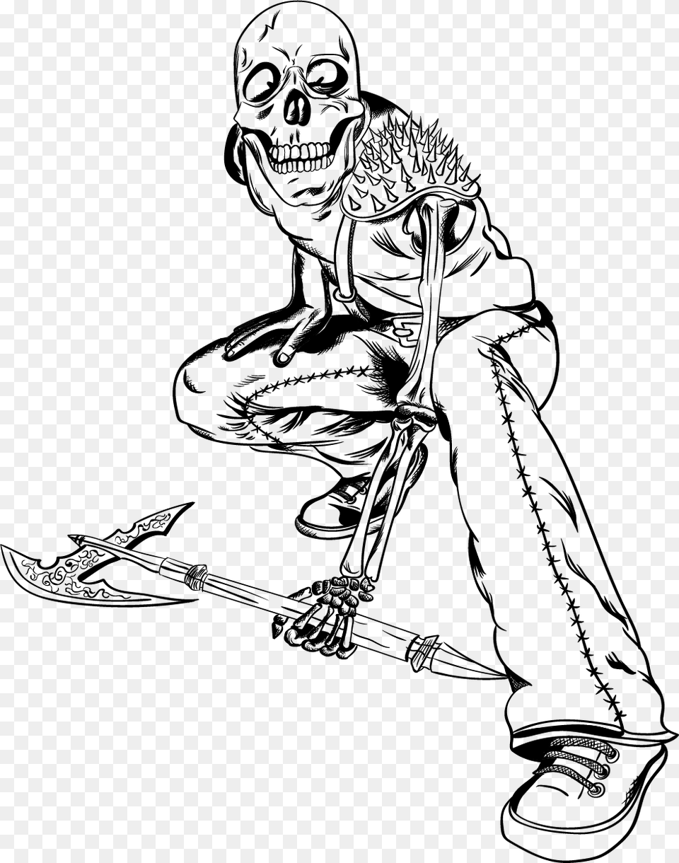 Skeleton Inking Illustration, Person, Art, Drawing, Face Free Png