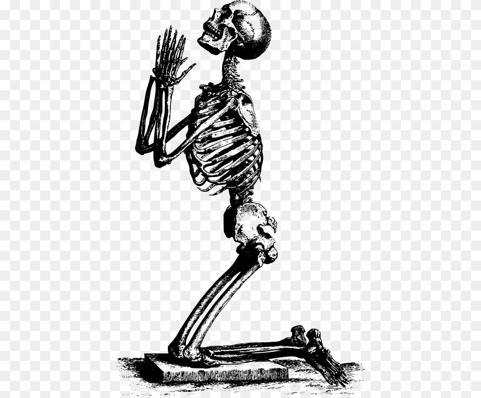 Skeleton On Knees Praying, Gray Free Png Download