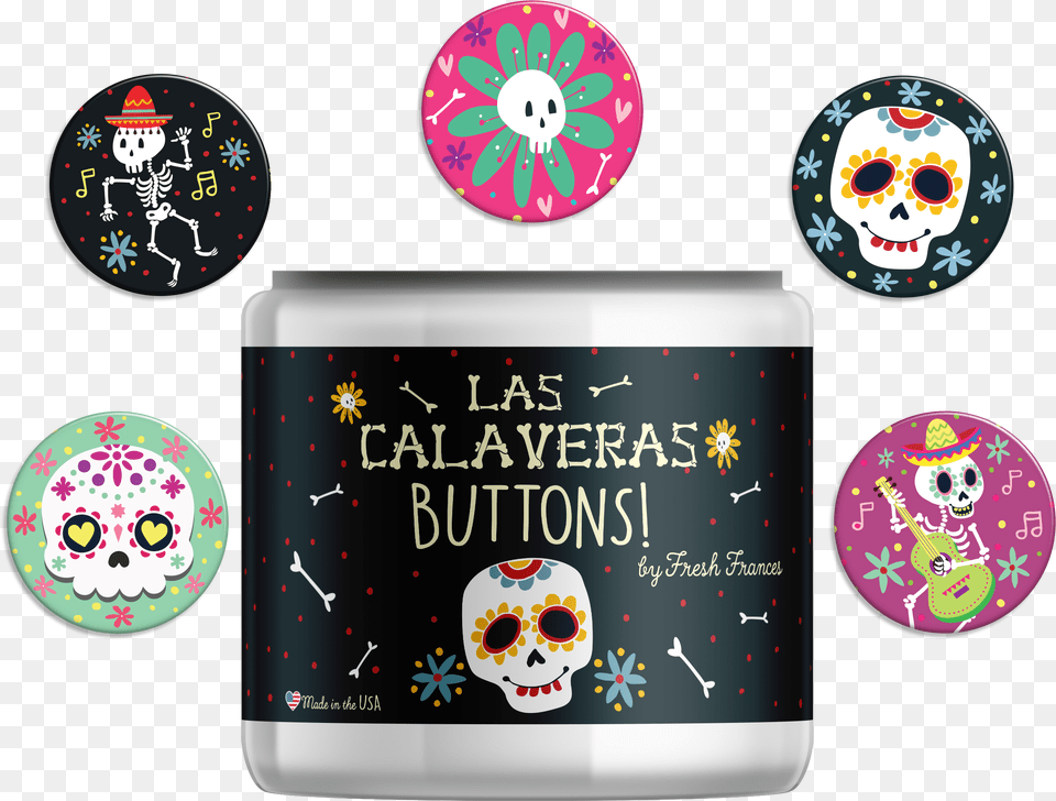 Skeleton Sugar Skull Buttons With Jar Calavera Free Png