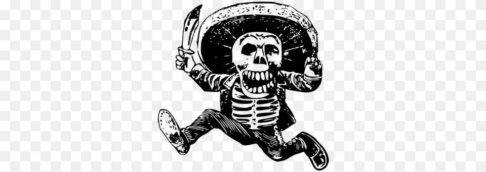 Skeleton Wearing A Sombrero Jose Guadalupe Posada, Gray Free Png