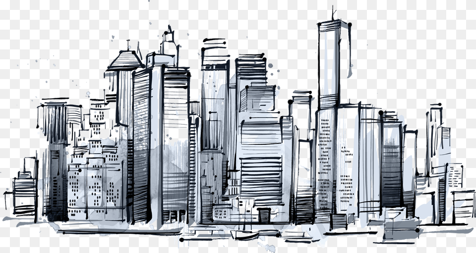 Sketch New York Skyline Skyscraper, City, Metropolis, Urban, Architecture Free Transparent Png