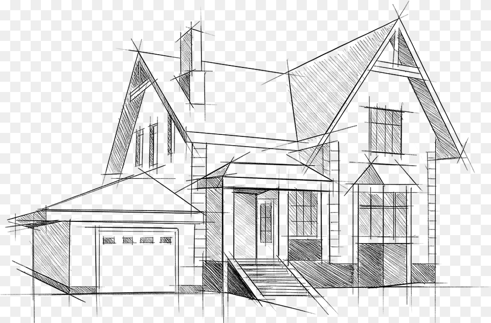 Sketch Of House Sketch, Gray Free Png Download