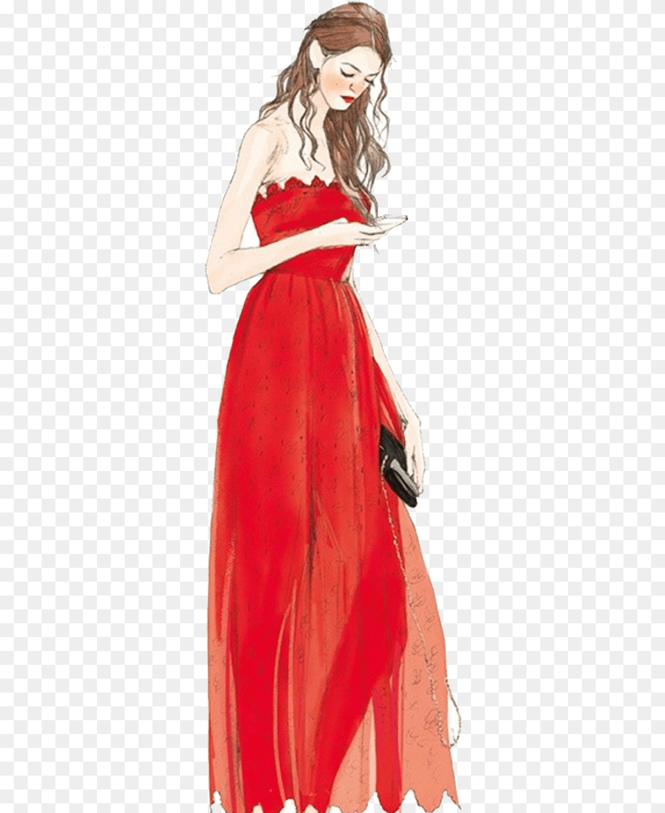 Sketchbook Fashion Look Illustration Phone Model Clipart Illustration, Adult, Person, Formal Wear, Female Png Image