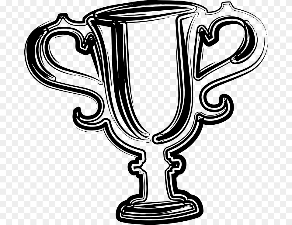 Sketched Trophy Awards Cup Line Art, Gray Png