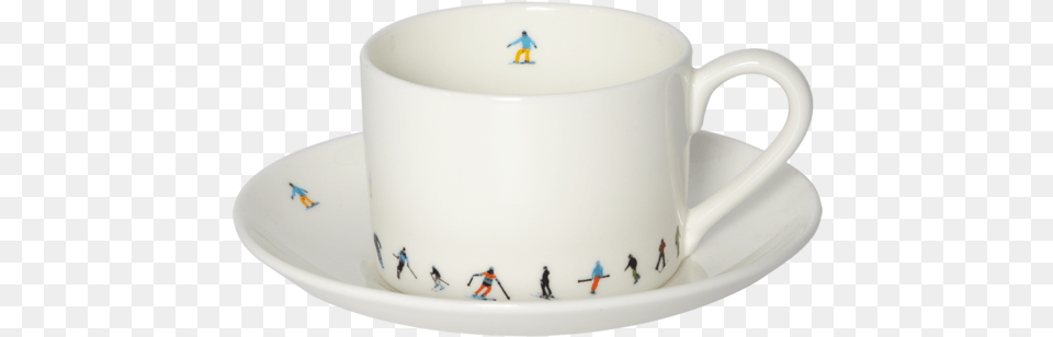 Ski Chain Tea Cup And Saucer Cup, Art, Porcelain, Pottery, Person Png Image