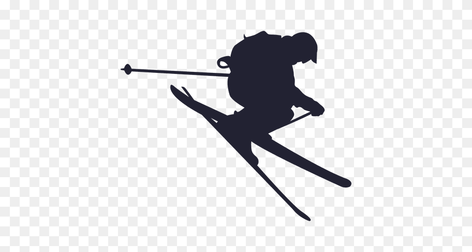 Ski Sliding In Jump Silhouette, Nature, Outdoors, Sport, Snow Free Png