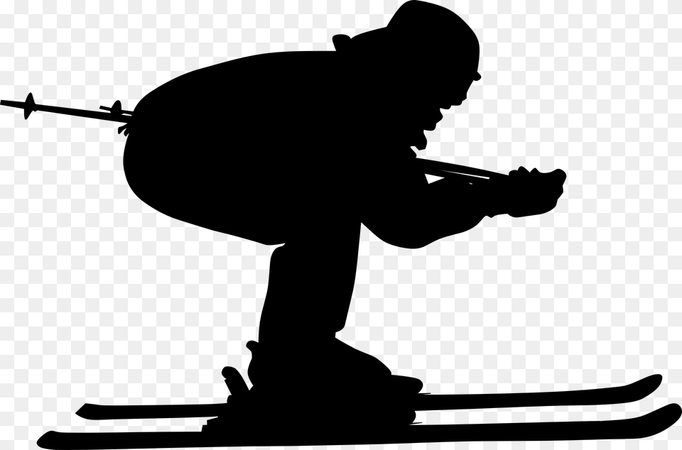 Skier Aerodynamic Isolated Silhouette Man Pose Skidkare Tecknad, Gray Png