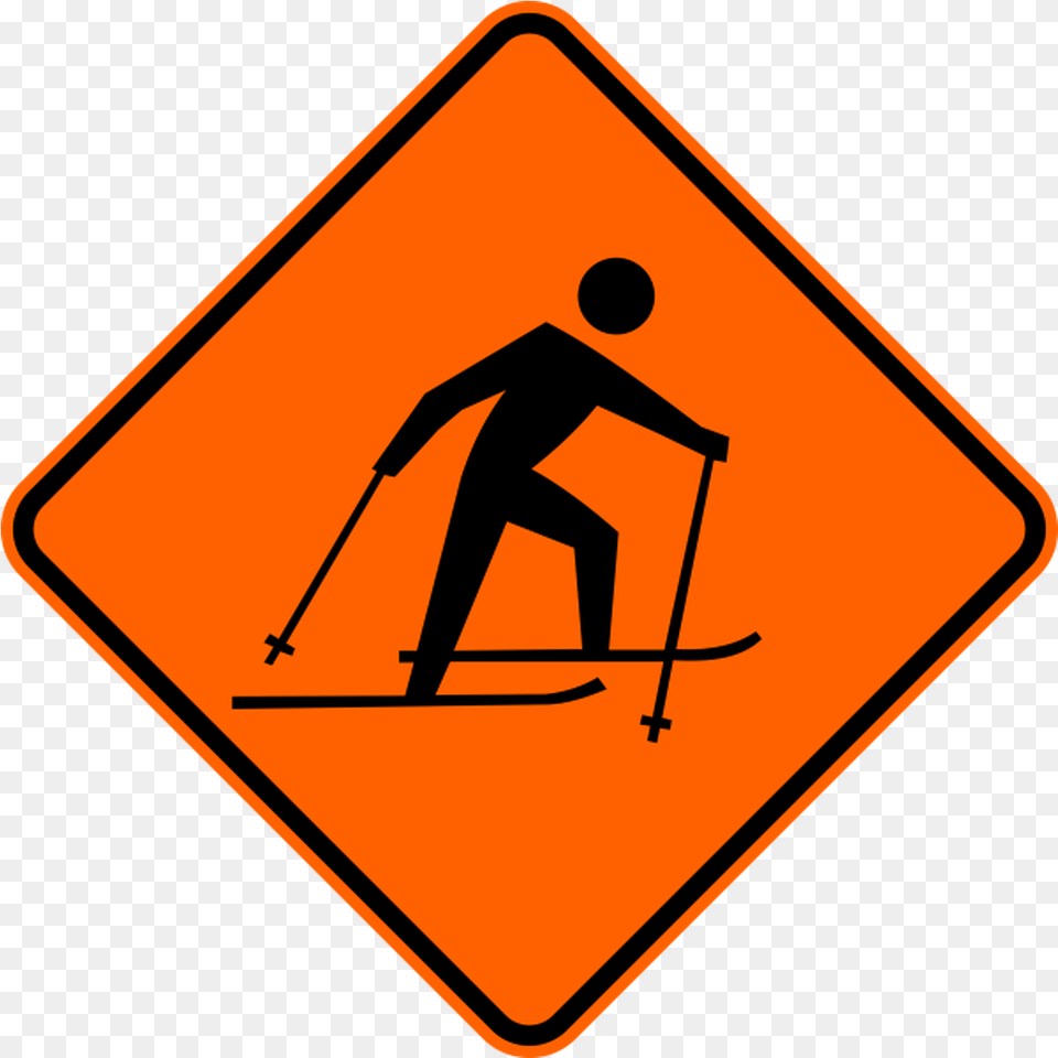 Skier Icon Warning Trail Sign Cross Country Skiing Clipart, Symbol, Road Sign, Person, Walking Free Png