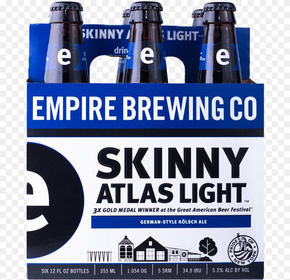 Skinny 6pack Empire Skinny Atlas Light, Alcohol, Beer, Beer Bottle, Beverage Png Image