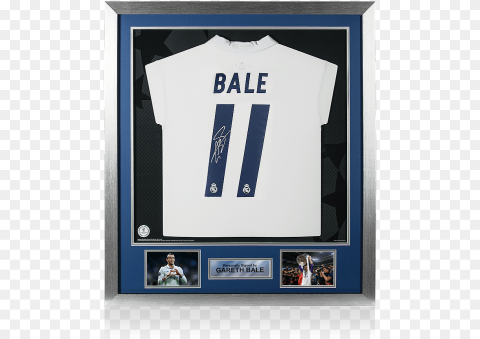Skip To The End Of The Gallery Gareth Bale Official Uefa Champions League Back Autographed, Clothing, Shirt, T-shirt, Person Free Png