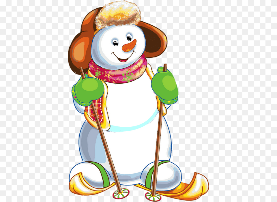 Skis Clipart Snowman Skiing Bonhomme De Neige Au Ski, Nature, Outdoors, Winter, Snow Free Png