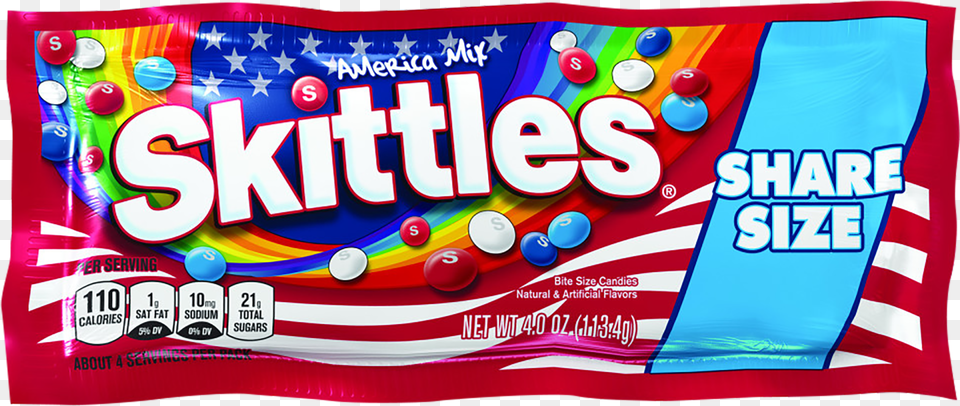 Skittles America Mix Red White U0026 Blue Patriotic Candy 4 Ounce Sharing Size Bag Skittles Share Size, Food, Sweets Png Image