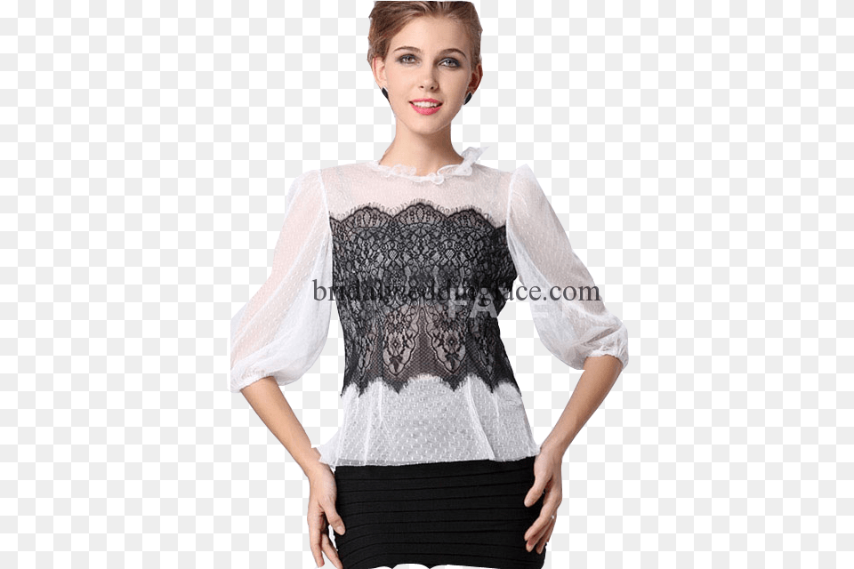 Sku Description Black Ivory Off White Blouse, Adult, Clothing, Female, Person Png