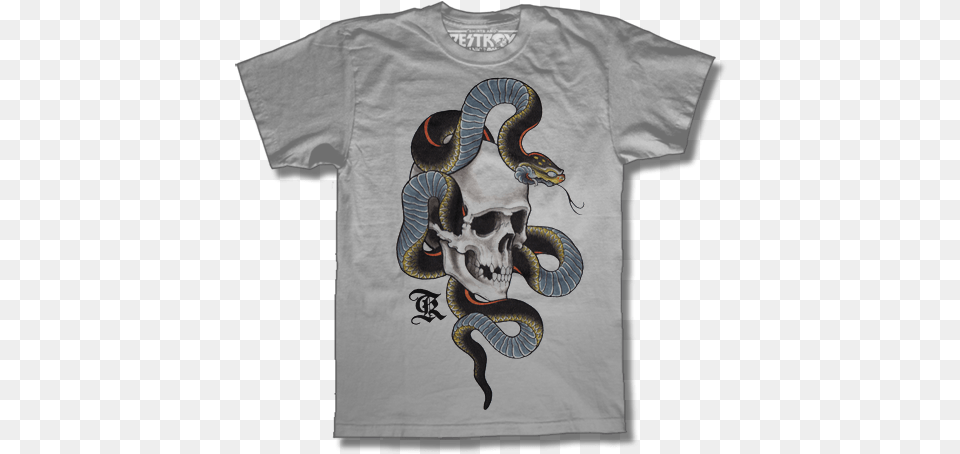Skull Amp Snake Mike Rubendall Snake Tattoo, Clothing, T-shirt, Animal, Reptile Free Png