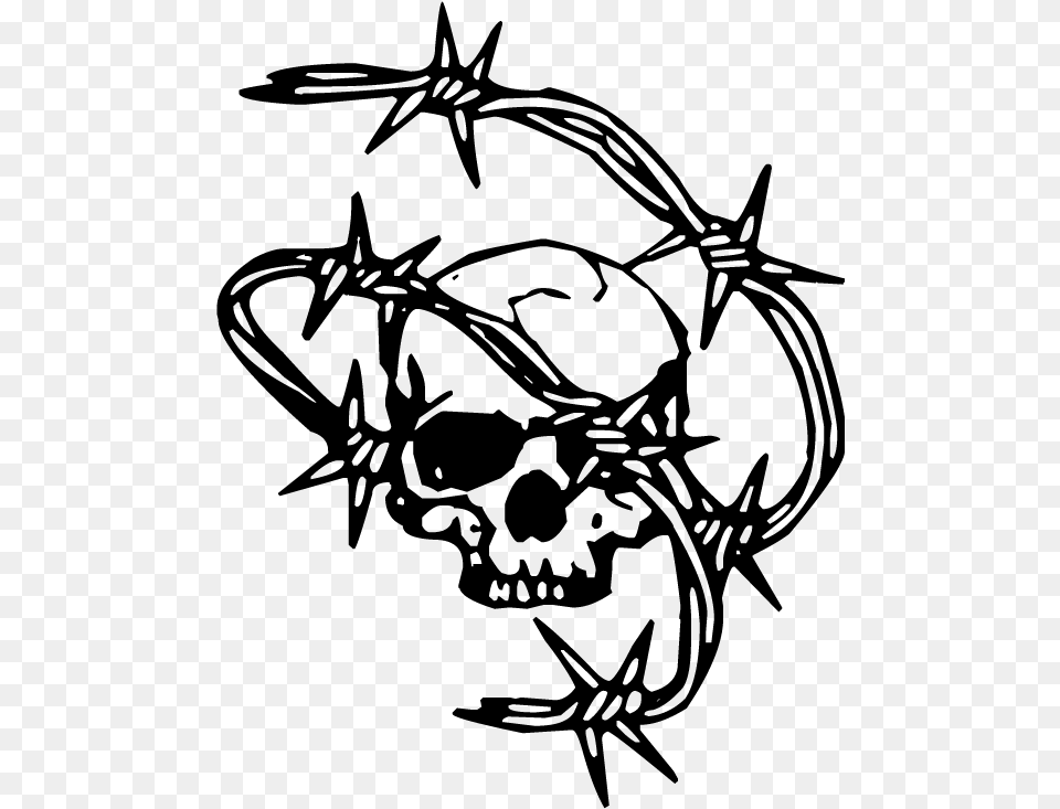 Skull And Barbed Wire Clipart Skull And Barbed Wire, Gray Free Png Download