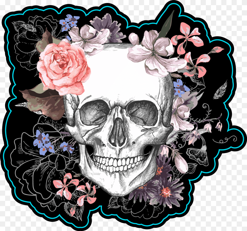 Skull And Flowers Day Of The Dead Sticker, Art, Graphics, Pattern, Rose Png
