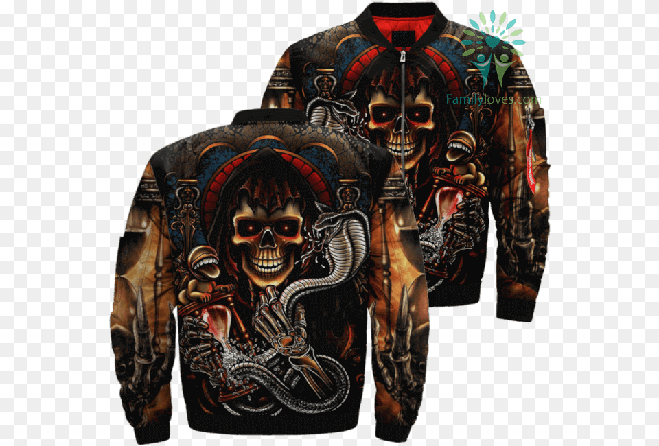 Skull And Poisonous Snake Over Print Jacket Tag Familyloves Jesus Jacket, Clothing, Coat, Long Sleeve, Sleeve Free Transparent Png