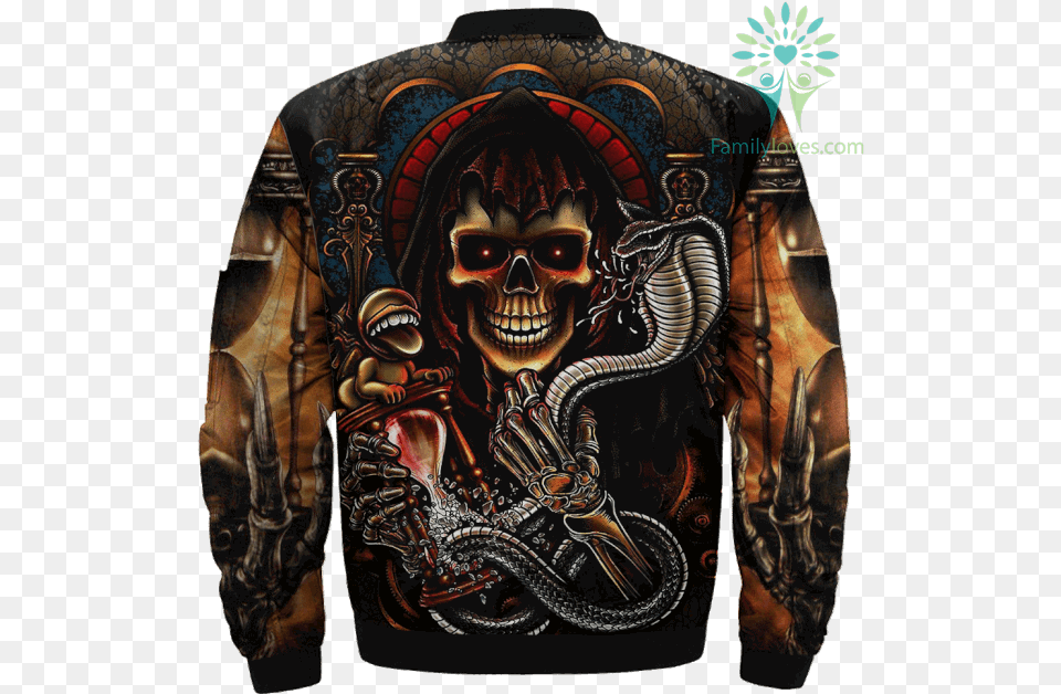 Skull And Poisonous Snake Over Print Jacket Tag Familyloves Skull Art, Clothing, Coat, Person, Face Free Transparent Png