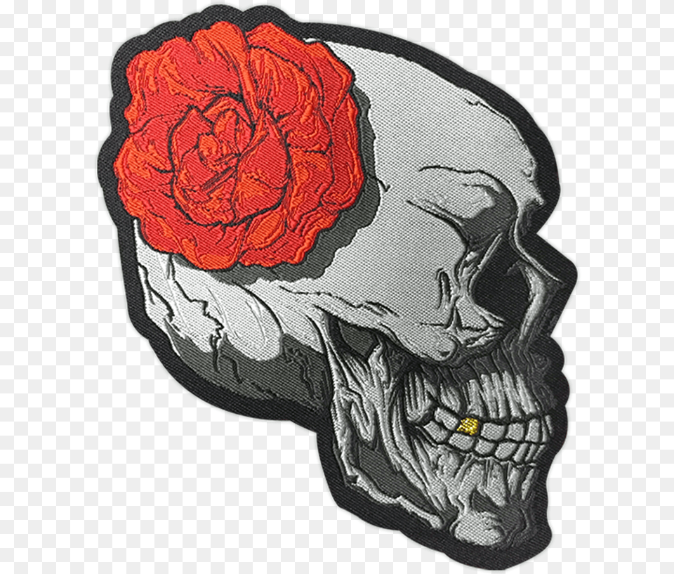 Skull And Rose Woven Patch Skull, Flower, Plant, Art, Painting Png Image