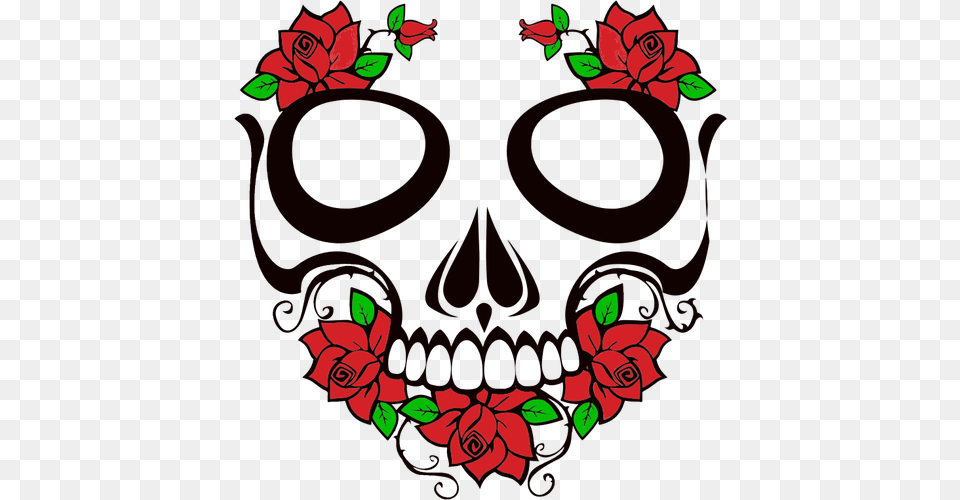 Skull And Roses, Art, Graphics, Pattern, Floral Design Free Png Download
