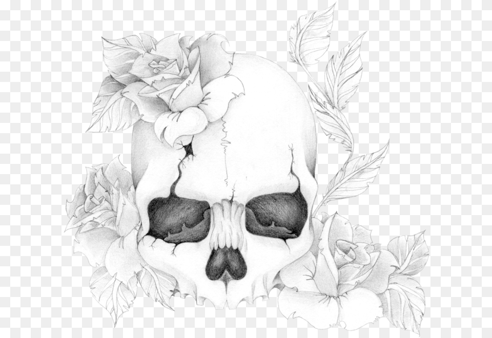 Skull And Roses Skull With Flowers, Art, Drawing, Baby, Flower Free Png