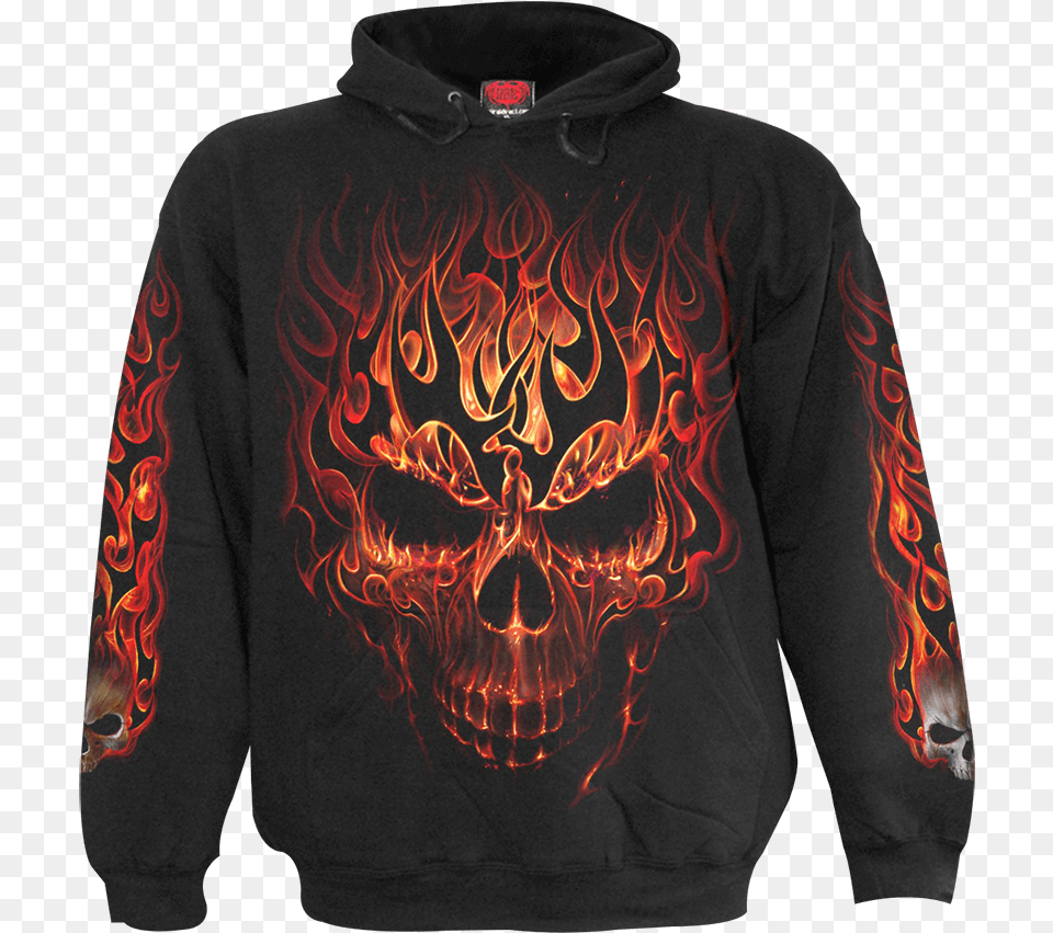 Skull Blast Hoodie Calavera En Llamas, Clothing, Knitwear, Sweater, Sweatshirt Free Png