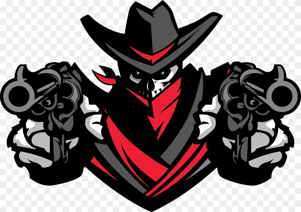 Skull Clip Art Black Cowboy Mascot Aiming Guns, Clothing, Hat Free Transparent Png