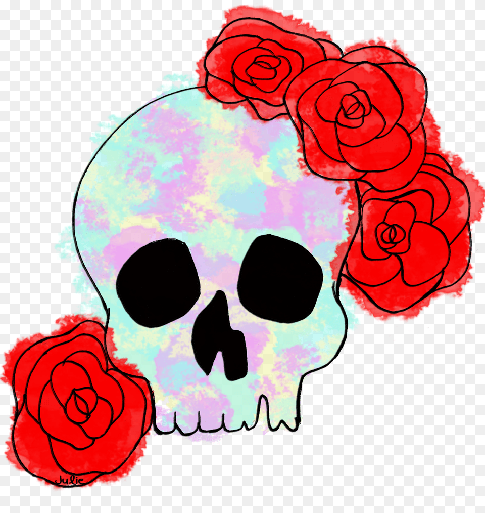 Skull Clip Art Image Black, Flower, Graphics, Plant, Rose Free Png Download