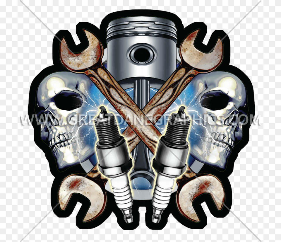 Skull Clipart Mechanic Skull With Spark Plugs, Motor, Engine, Machine, Person Png Image