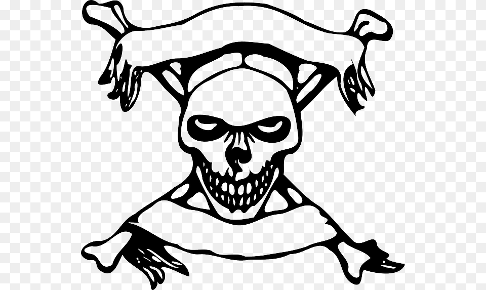Skull Cross Bones Banners Symbol Danger Pirate Skull With Banners, Stencil, Baby, Person, Face Png