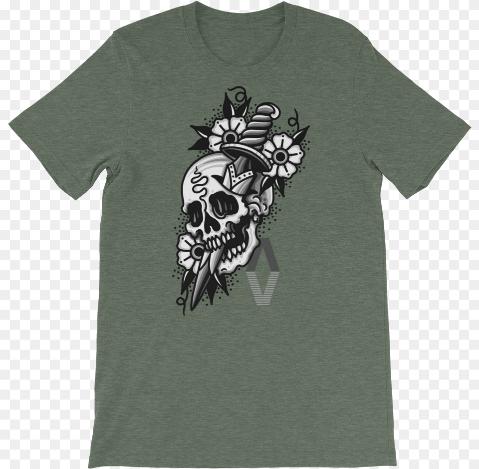 Skull Dagger Articulit Logo Mockup Front Flat Heather T Shirt, Clothing, T-shirt, Person, Skin Png