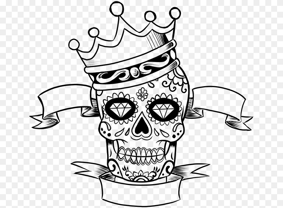 Skull Day Of The Dead Tattoo Crown Sugar Skull, Gray Png Image