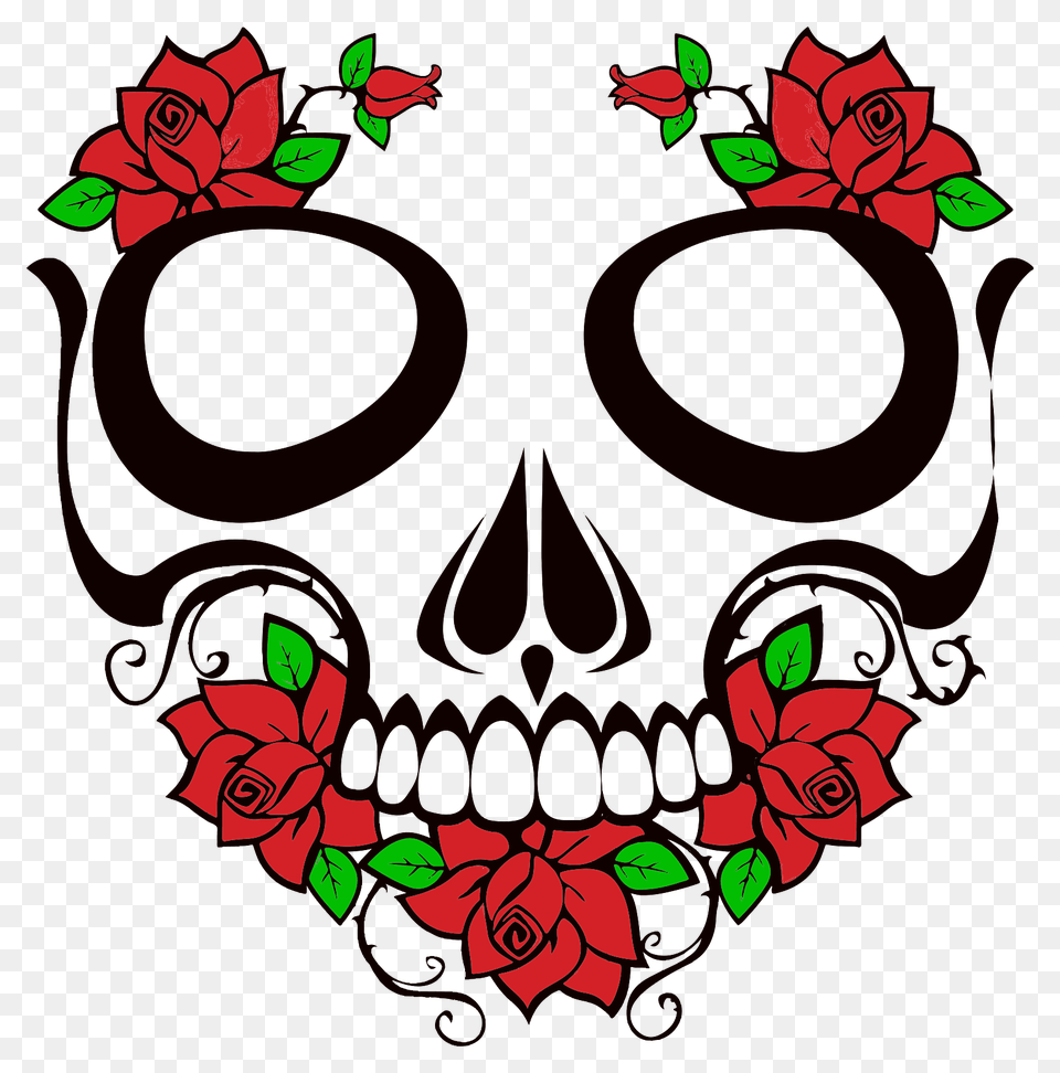 Skull Decorated With Roses, Art, Floral Design, Graphics, Pattern Free Png Download