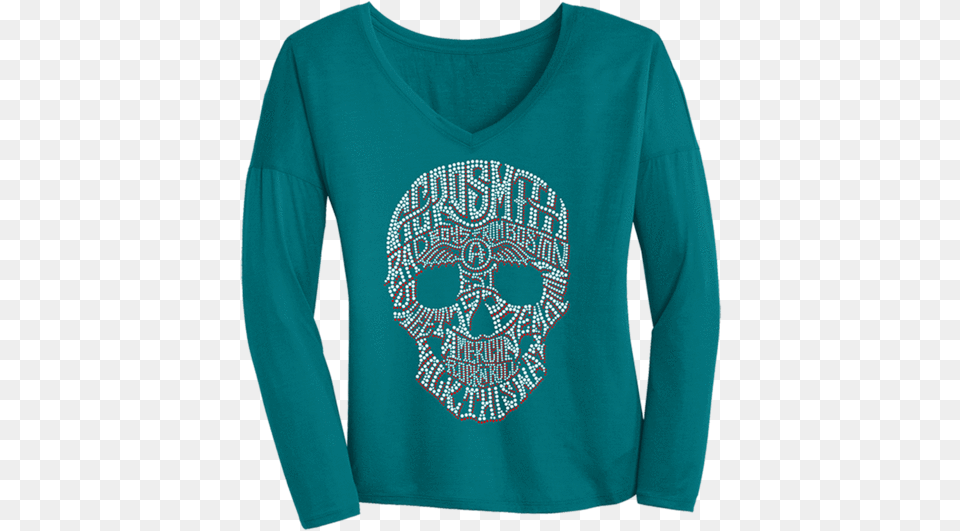 Skull Drapey Bling Long Sleeve V T Shirt Aerosmith Skull T Shirt Rfe, Clothing, Long Sleeve, Knitwear, Sweater Png Image