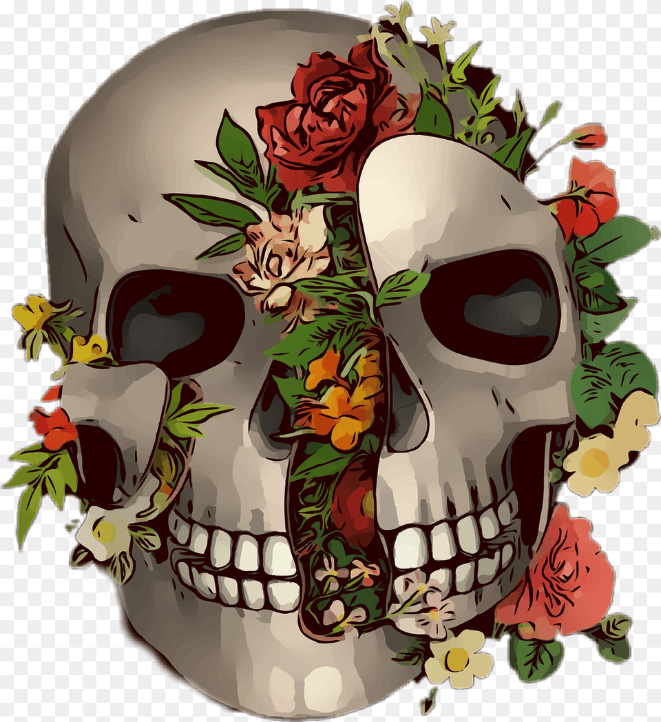 Skull Flowers Roses Sugarskull Diadelosmuertos Tristes Imagenes Goticas De Amor, Art, Graphics, Floral Design, Pattern Free Png Download