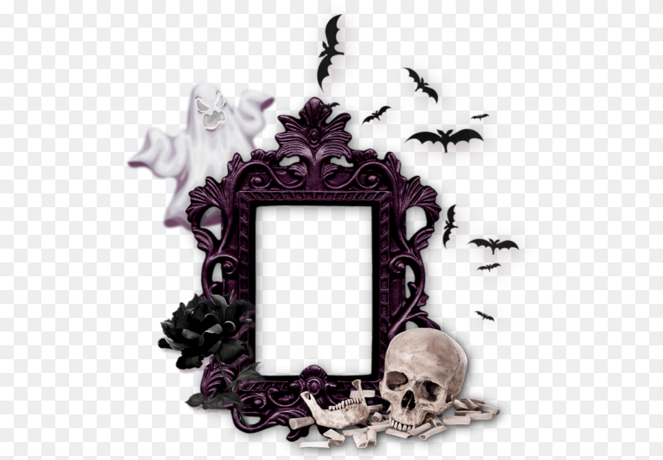 Skull Frame Cadre Gothique Halloween Picture Transparent Background Halloween Frame, Purple, Face, Head, Person Png Image
