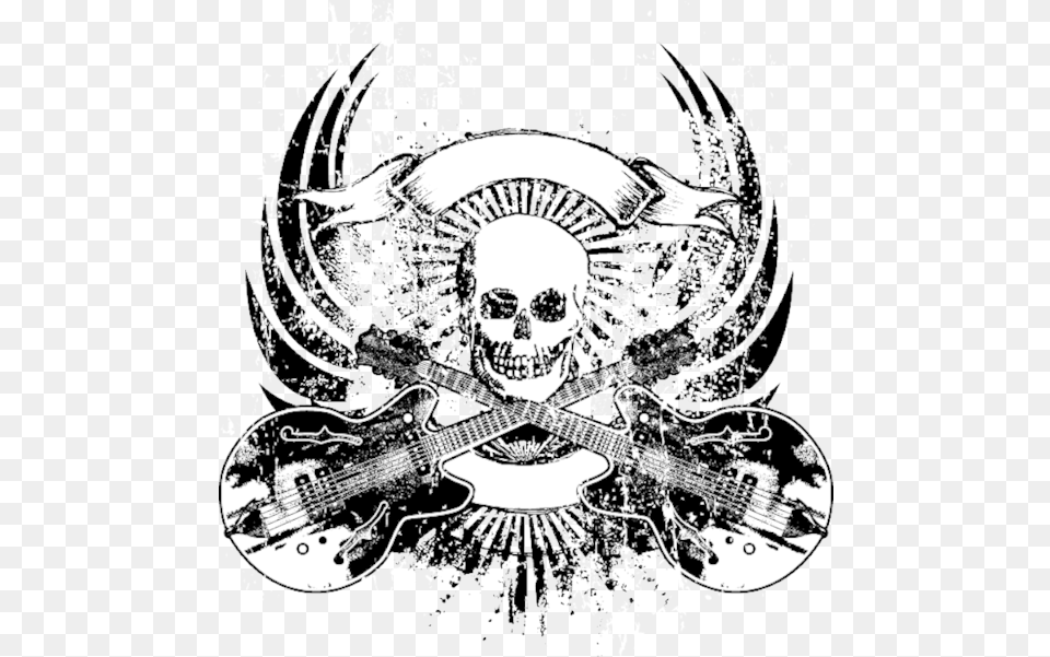 Skull Guitar Emblem Psd Official Psds Rock Music Skull Logo, Musical Instrument, Art Png Image