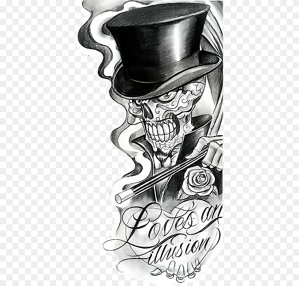 Skull Hat Love Gangster Smoke Mexicafreetoedit Chicano Day Of The Dead Tattoo, Book, Publication, Art, Drawing Png Image