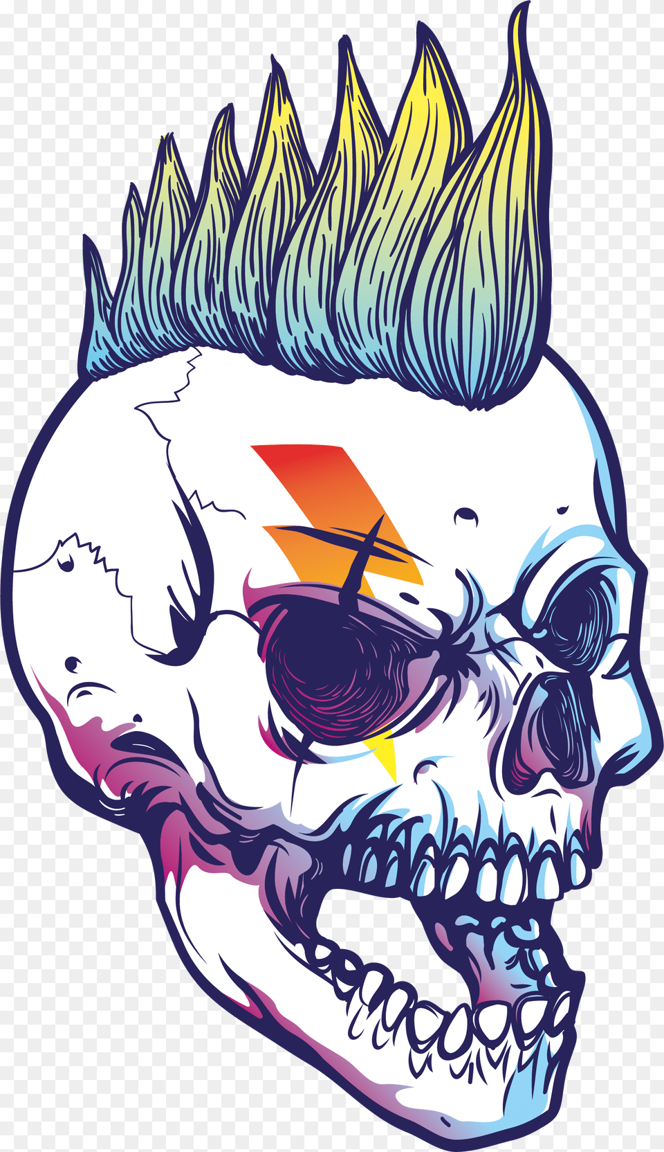 Skull Mohawk, Art, Drawing, Person, Book Free Png Download